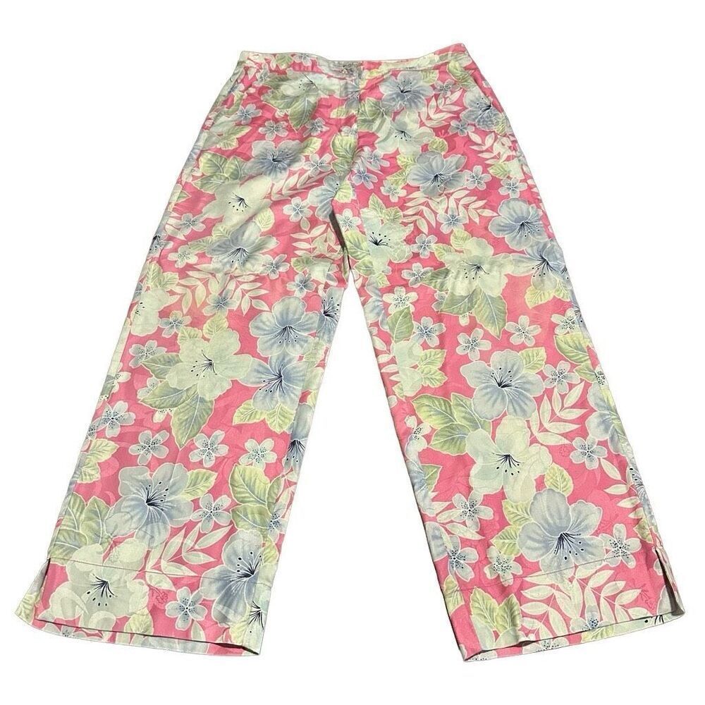 Vintage Tommy Bahama Women’s Pink Floral 100% Silk Capri Pants Retro Size 4